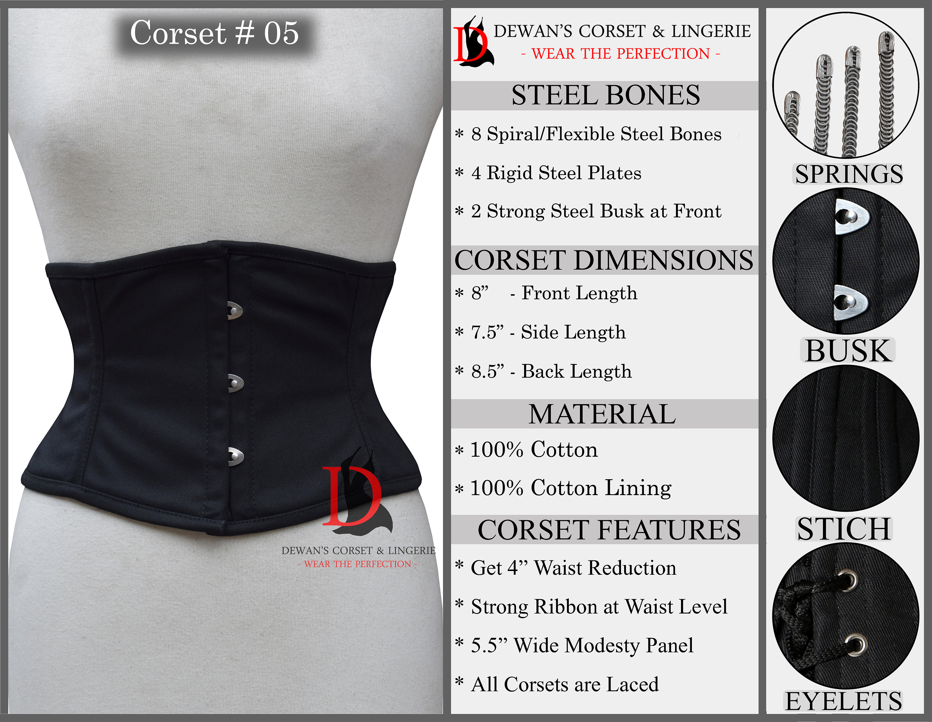3 Busks (fermetures) En Acier Inoxydable Pour Corset - 28 X 5 Cm, 5 Boutons, Pour Couture Et Renforcement