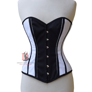 Heavy Duty Black & White Cotton Corset Waist Trainer Steel Boned Burlesque Overbust Corset