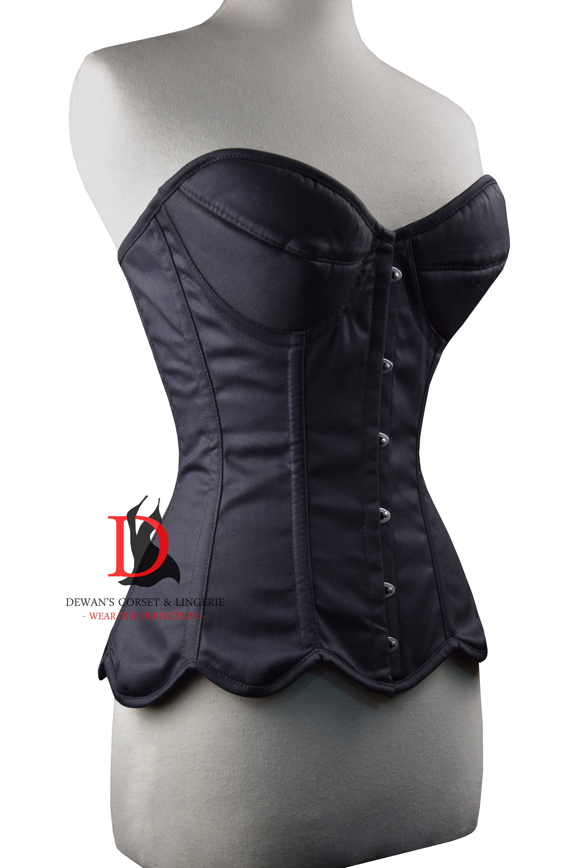 Black satin corset with cups