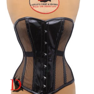 Corset en PVC et résille Corset overbust style gothique Corset avec baleines en acier