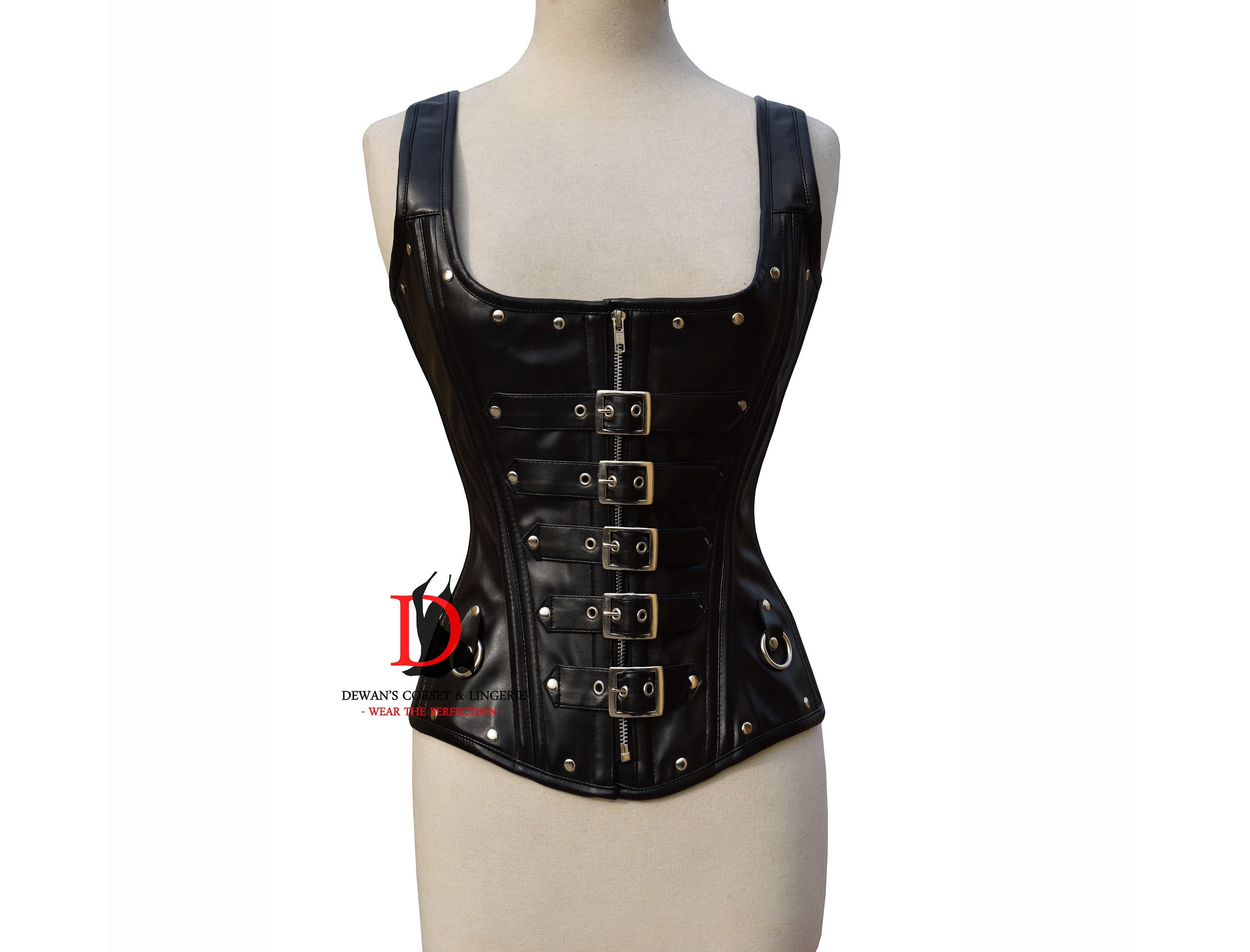 Heavy Duty Overbust Leather Corset Steampunk Black Goth