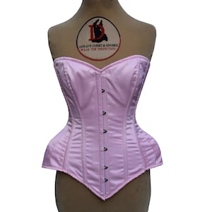 Pink Overbust Satin Corset Women&#39;s Waist Training Steel Boned Satin Pink Corset