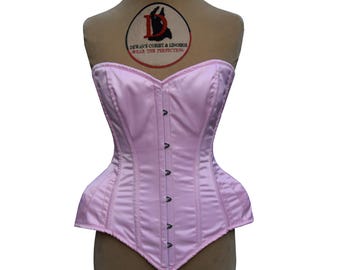 Pink Overbust Satin Corset Women's Waist Training Steel Boned Satin Pink Corset