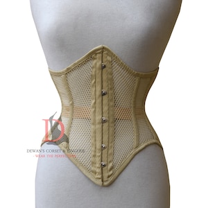 Heavy Duty Waist Trainer Mesh Corset Steel Boned Underbust Mesh Beige Corset