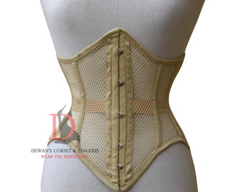 Heavy Duty Waist Trainer Mesh Corset Steel Boned Underbust Mesh Beige Corset