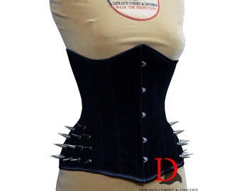 Velvet Spikes Corset Goth Style Corset Underbust Steel Boned Corset Steampunk Goth Style Retro Black Velvet Corset