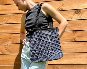 Handmade bag, Crochet bag, Shopping bag, Beach bag, Shoulder bag, Modern check pattern bag, Big bag, Color bag, Everyday bag, Summer bag,Bag