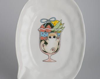 Hand Painted Cat Dish - Custom Oval Ceramic Dessert Plate