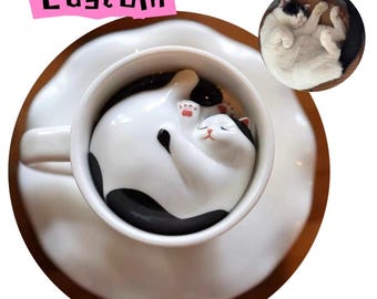 Reversible Cat Mug: 3D Ceramic Sculpture, Unique Cat Lover Gift, Dishwasher Safe & Eco-Friendly