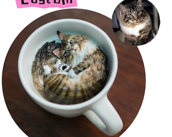 Taza de gato personalizada: Taza de café de porcelana hecha a mano, retrato de mascota personalizado