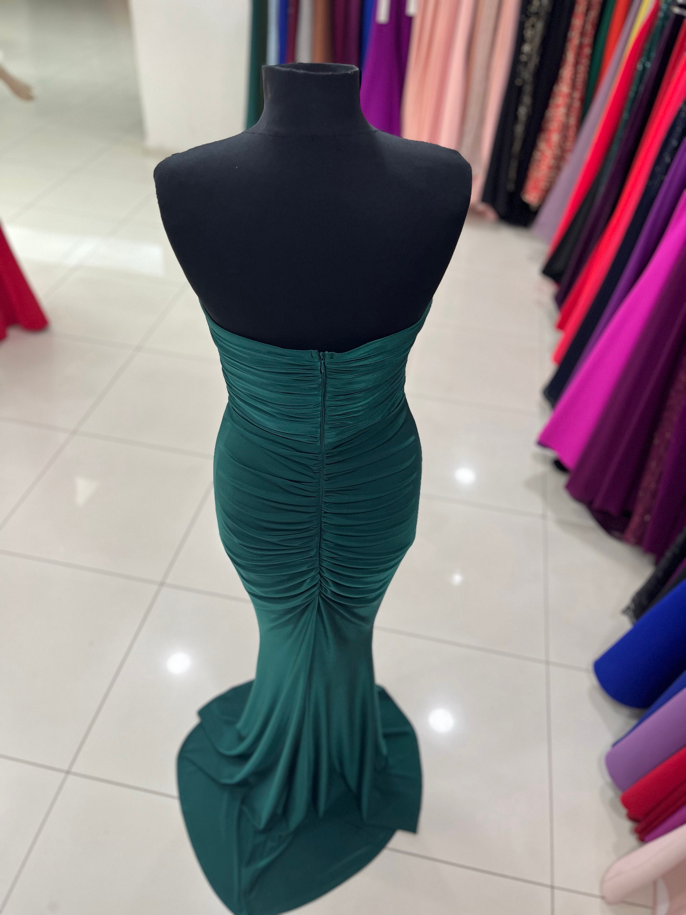 Green Large Flower Mermaid Corset Wedding Guest Dress