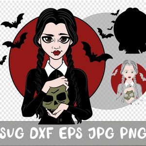 Pigtail Girl svg, Gothic svg, Horror svg, Dxf, Jpg, Png, Eps, Clipart, Layered Svg, Files for Cricut, Cut files, Silhouette, Horror
