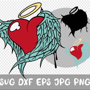 Hart SVG, vleugels, DXF, Jpg, PNG, EPS, Cricut, clipart, gelaagde SVG, bestanden voor Cricut, gesneden bestanden, silhouet, T-shirt, instant download