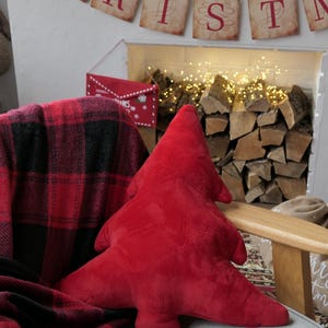 red Christmas tree pillows, Christmas tree pillows, Xmas pillow, Decorative tree pillow, Holiday throw pillow