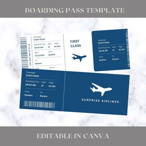 Customizable Airplane Boarding Pass Template - Printable Airline Ticket, - Travel Gift - Digital Download
