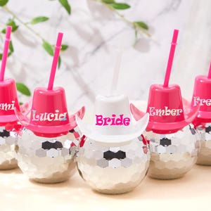Disco Ball Cups, Last Disco Hen Party Favors, Disco Cowgirl, Disco Ball Tumblers, Bridal Shower Metallic, Bridesmaid Gifts, Party Favors