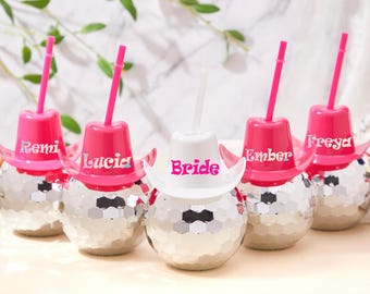 Disco Ball Cups, Last Disco Hen Party Favors, Disco Cowgirl, Disco Ball Tumblers, Bridal Shower Metallic, Bridesmaid Gifts, Party Favors