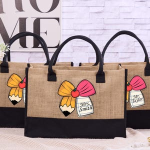 Cadeau de remerciement pour enseignant Sac fourre-tout en toile Cadeau personnalisé pour enseignant cartable d'école personnalisé Cadeau pour enseignant fourre-tout réutilisable