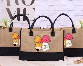 Borsa regalo di apprezzamento per l'insegnante, borsa in tela personalizzata, regalo per l'insegnante, borsa per la scuola personalizzata, borsa riutilizzabile per l'insegnante, borsa per il campus scolastico