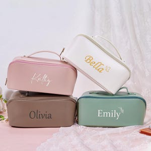 Leather Embroidered Makeup Bag, Mothers Day Gift, Large Capacity Cosmetic Bag, Bridesmaid Gifts, Makeup Organizer,Bridal Shower Gift for Her