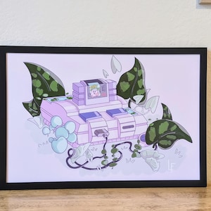 Super Nintendo Kunstdruck | 12x18 Gaming Poster | Pastel Lo-fi Ästhetische Kunst | 90er Jahre Videospiel Nostalgie Geschenk