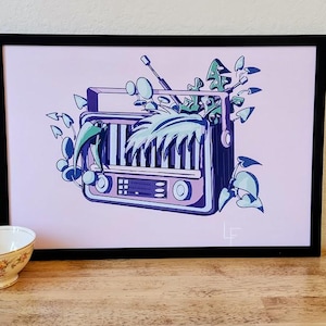 Vintage radiokunstafdruk | 12 x 18 retrowaveposter | Lo-fi esthetisch kunstwerk
