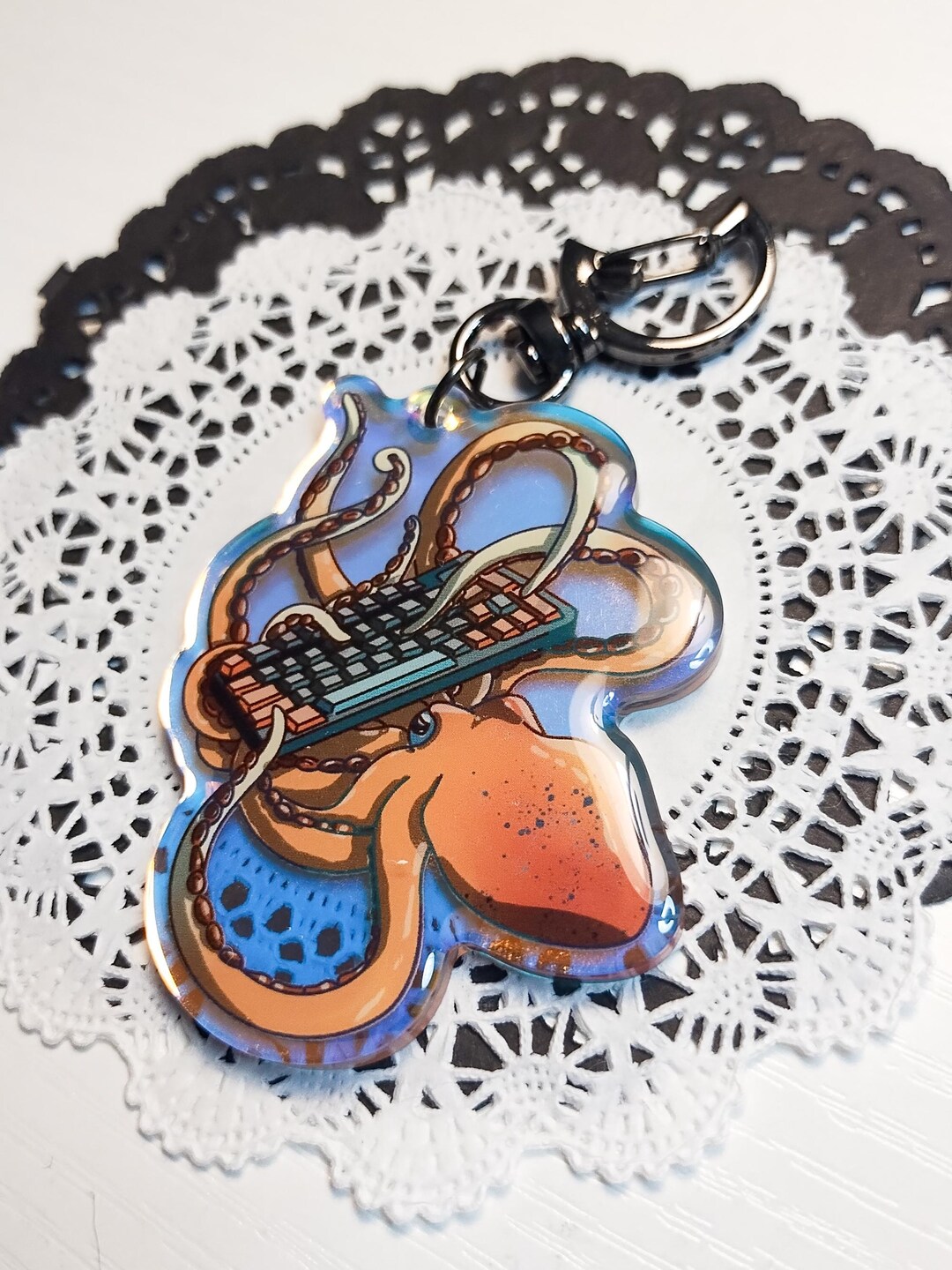 Giant Octopus Holographic Keychain | Octopus Typing Bag Charm | PC ...