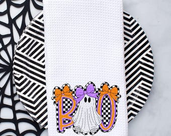 Boo Ghost Halloween Kitchen Towel, Halloween Home Decor, Spooky Cute Ghost