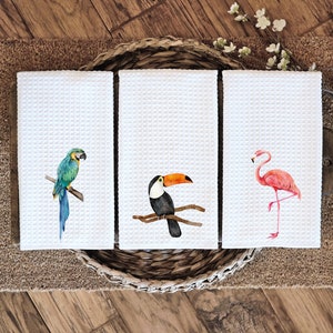 Exotic Birds Kitchen Towels, Tropical Decor, Bird Lover Gift, Gift for Mom, Funny Dish Towels, Housewarming Gift, Gift For Her