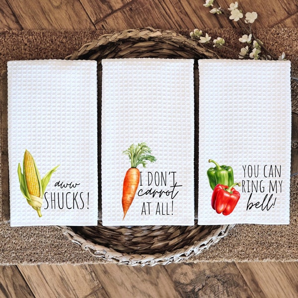 Funny Kitchen Towels, Vegetable Pun Towel, Funny Dish Towels, Housewarming Gift, Gift For Her, Wedding Shower Gift