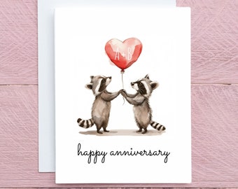 Custom Wedding Anniversary Card, Personalized Anniversary Gift For Her, Anniversary Gift For Boyfriend, Valentines Day Card, Raccoons