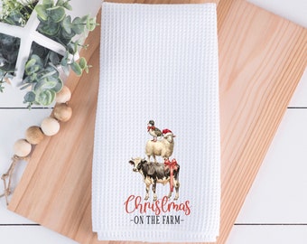 Christmas On The Farm Kitchen Towel, Christmas Cow, Farm Animal Kitchen Decor, Christmas Decor, Tea Towel, Dish Towel, Holiday Decor