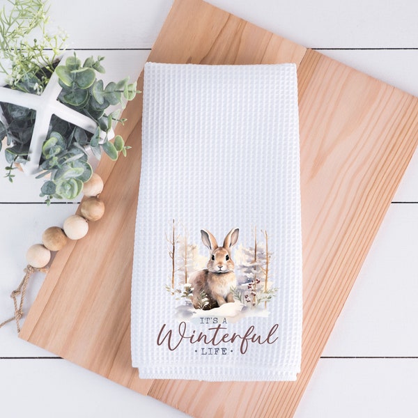 It's A Winterful Life Kitchen Towel, Vintage Christmas Bunny, Kitchen Decor, Christmas Decor, Tea Towel, Dish Towel, Holiday Decor