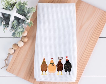 Christmas Chickens Kitchen Towel, Chicken Decor, Farm Animal Kitchen Decor, Christmas Decor, Tea Towel, Dish Towel, Holiday Decor