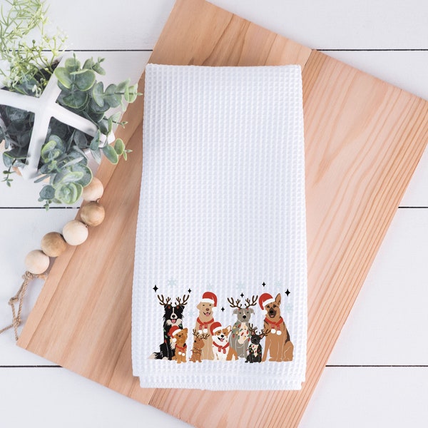 Christmas Dogs Kitchen Towel, Dog Lover Gift, Kitchen Decor, Christmas Decor, Tea Towel, Dish Towel, Holiday Decor