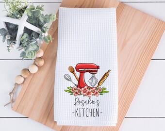 Custom Teal Kitchen Mixer Personalized Tea Dish Towel, Baking Tea Towel Kitchen Décor, Housewarming Farm Decorations