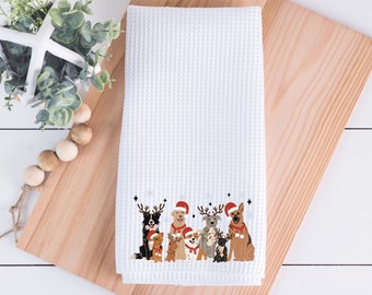 Christmas Dogs Kitchen Towel, Dog Lover Gift, Kitchen Decor, Christmas Decor, Tea Towel, Dish Towel, Holiday Decor