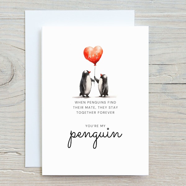 Custom Penguin Valentines Card For Boyfriend, Card For Girlfriend, Romantic Anniversary Card, You're My Penguin, Partners For Life