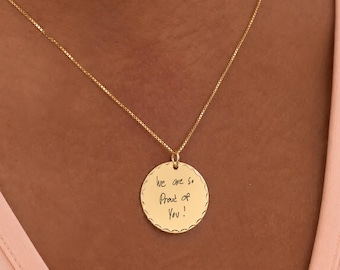 Custom Handwritten Note Jewelry, Actual Handwriting Necklace, Grooved Pendant Necklace, Personalized Handwritten Note Gift