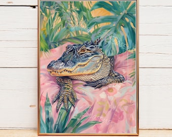 Gator Napping Wall Art Print, Animal Home Decor, Alligator Bedroom Wall Print, Housewarming Gifts, Eclectic Decorations, Animals Taking Naps