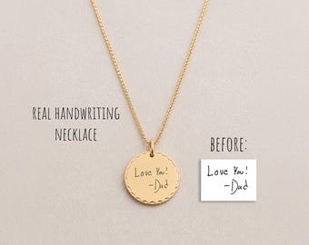 Custom Handwriting Jewelry, Actual Handwriting Necklace, Grooved Pendant Necklace, Personalized Handwritten Note Gift