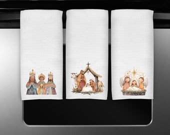 Nativity Scene Towel Set, Religious Christmas Decor, New Home Gifts, Kitchen Decor, Christmas Decor, Tea Towel, Dish Towel, Holiday Decor