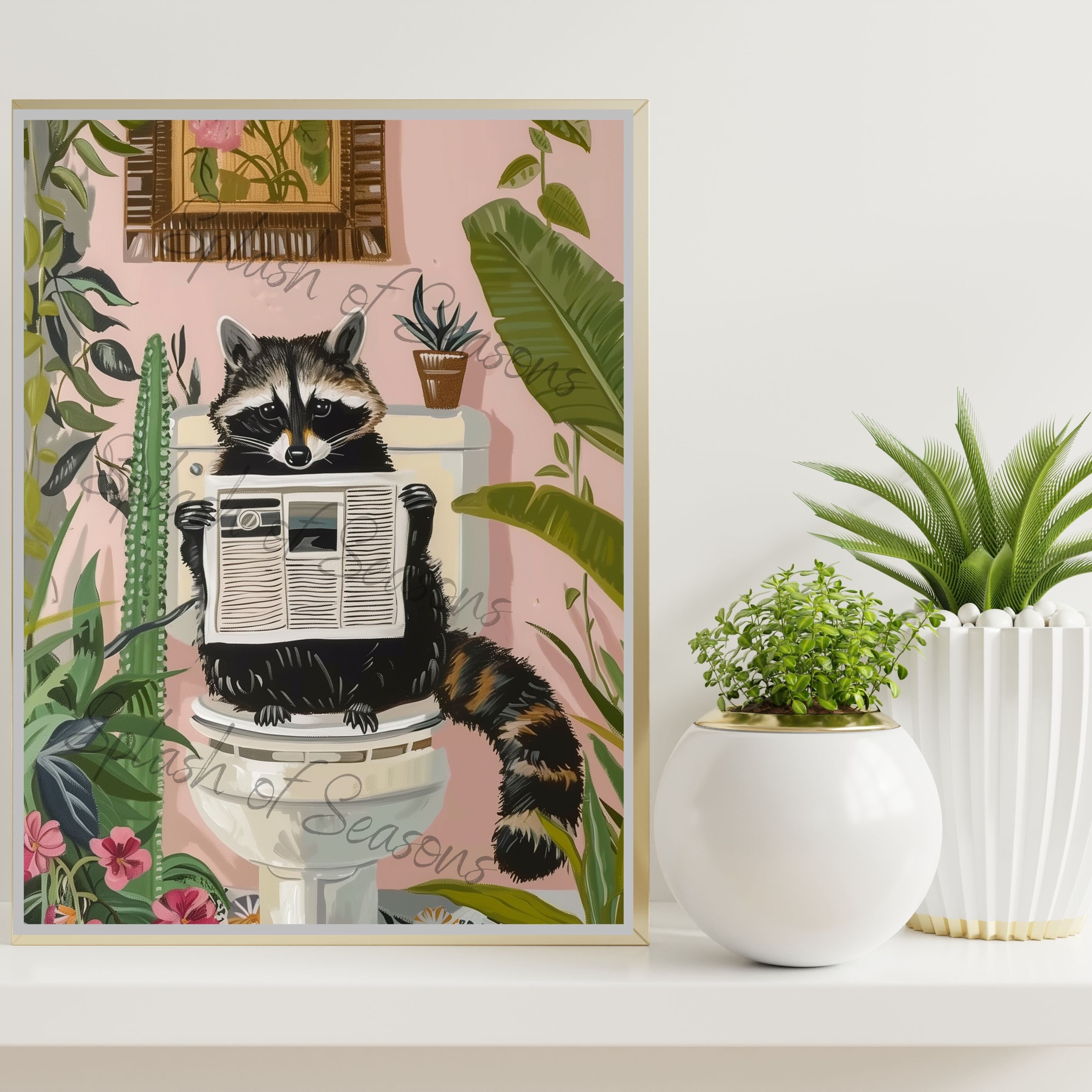 Raccoon on the Toilet Art Print, Funny Bathroom Print, Animal Lover ...