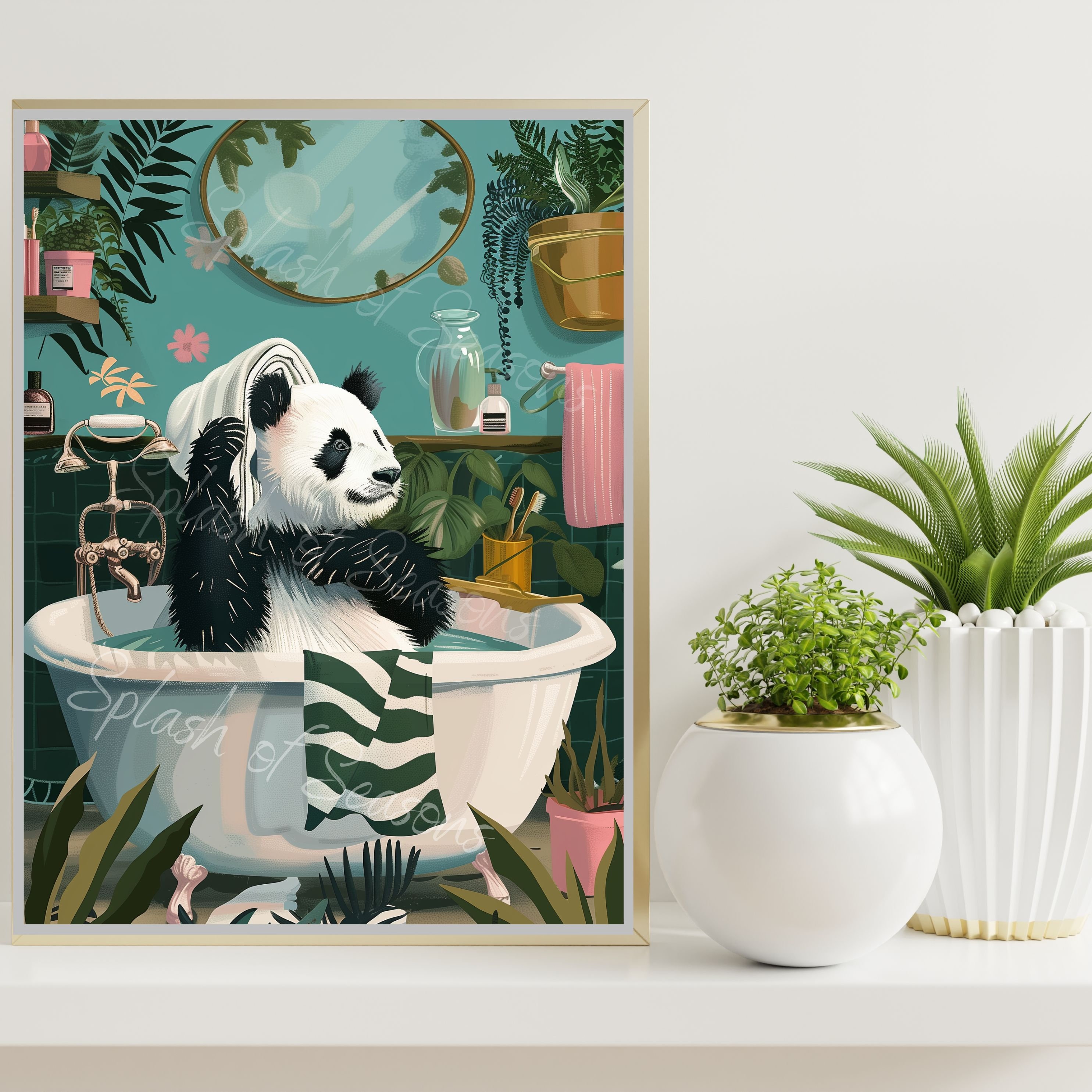 Panda in Bathtub Bathroom Print, Tropical Home Decor, Bathroom Wall Art ...