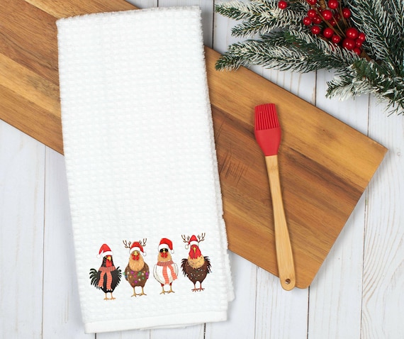 Christmas Chickens Kitchen Towel: Holiday Chicken Decor