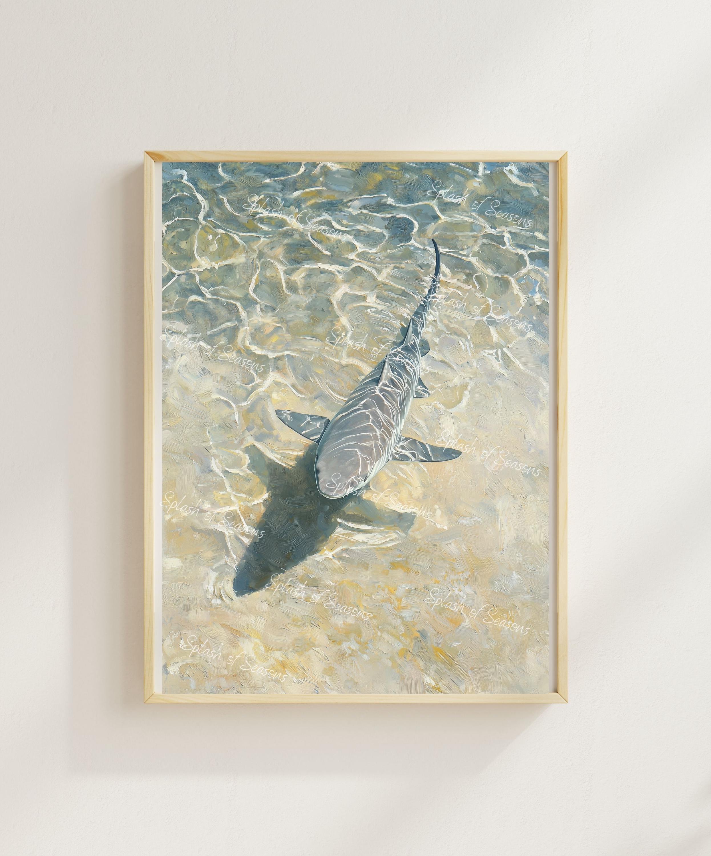 Shark In The Water, Shark Painting, Coastal Decor, Beach House Decor, Ocean Lover Gifts, Unframed Wall Art, Beach House Print