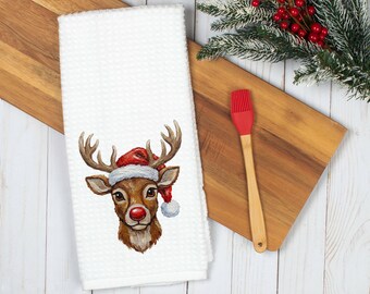 Cute Red Nose Reindeer Kitchen Towel: Cozy Holiday Decor, Hosting Decor