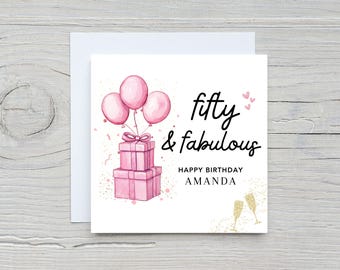 Personalized 50th Birthday Card For Her, Mom 50th Birthday Card, 50 and Fabulous Gift For Friend, Milestone Birthday Card, Sister, Friend