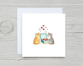 Cat Love Song Valentines Card For Boyfriend or Girlfriend, Anniversary Card, Cat Couple
