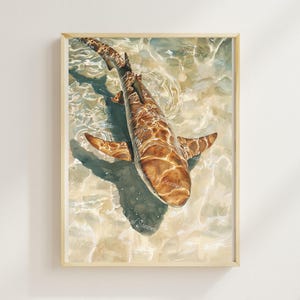 Lemon Shark In The Water, Shark Painting, Coastal Decor, Beach House Decor, Ocean Lover Gifts, Unframed Wall Art, Beach House Print
